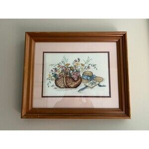 VTG 1987 Paula Vaughan A Bouquet for Elizabeth 492 Counted Cross Stitch FRAMED
